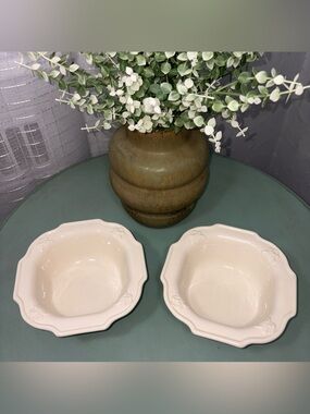 Pair Vintage Mancer Italy Cream Ceramic Serving Bowls Farmhouse Style